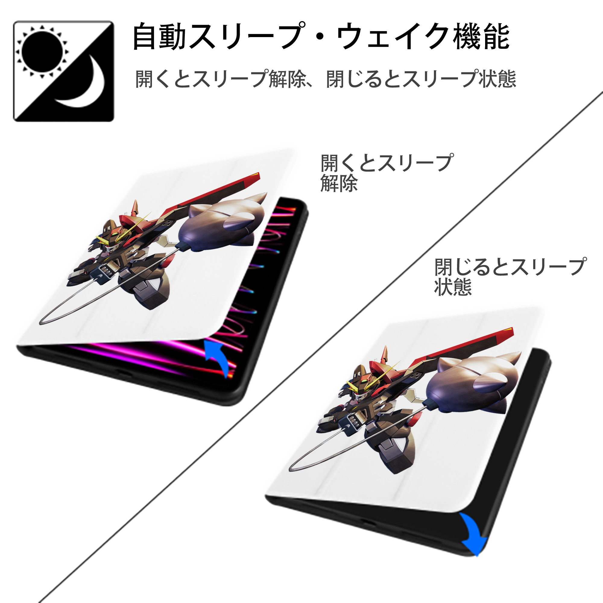 機動戦士ガンダム Mobile Suit Gundam IPad ケース ペン収納付き 三つ折りスタンド PUレザー×シリコン 対応機種9.5/10.5/10.9インチ