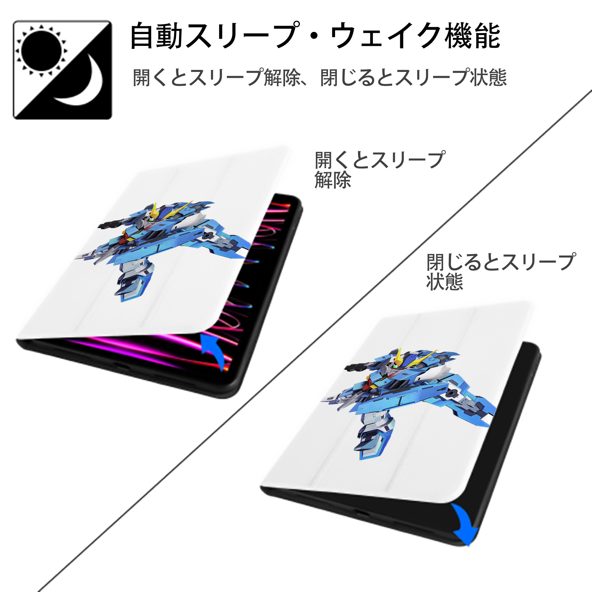 機動戦士ガンダム Mobile Suit Gundam IPad ケース ペン収納付き 三つ折りスタンド PUレザー×シリコン 対応機種9.5/10.5/10.9インチ