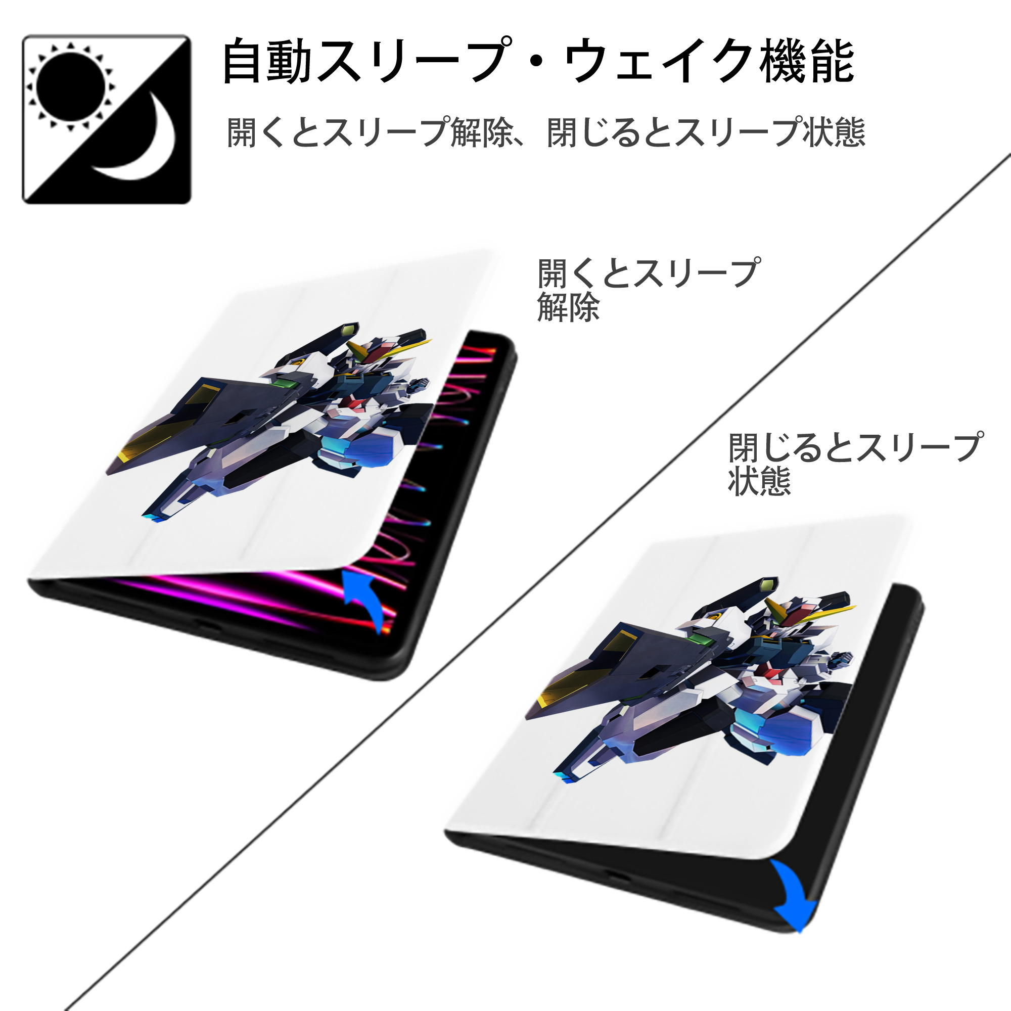 機動戦士ガンダム Mobile Suit Gundam IPad ケース ペン収納付き 三つ折りスタンド PUレザー×シリコン 対応機種9.5/10.5/10.9インチ