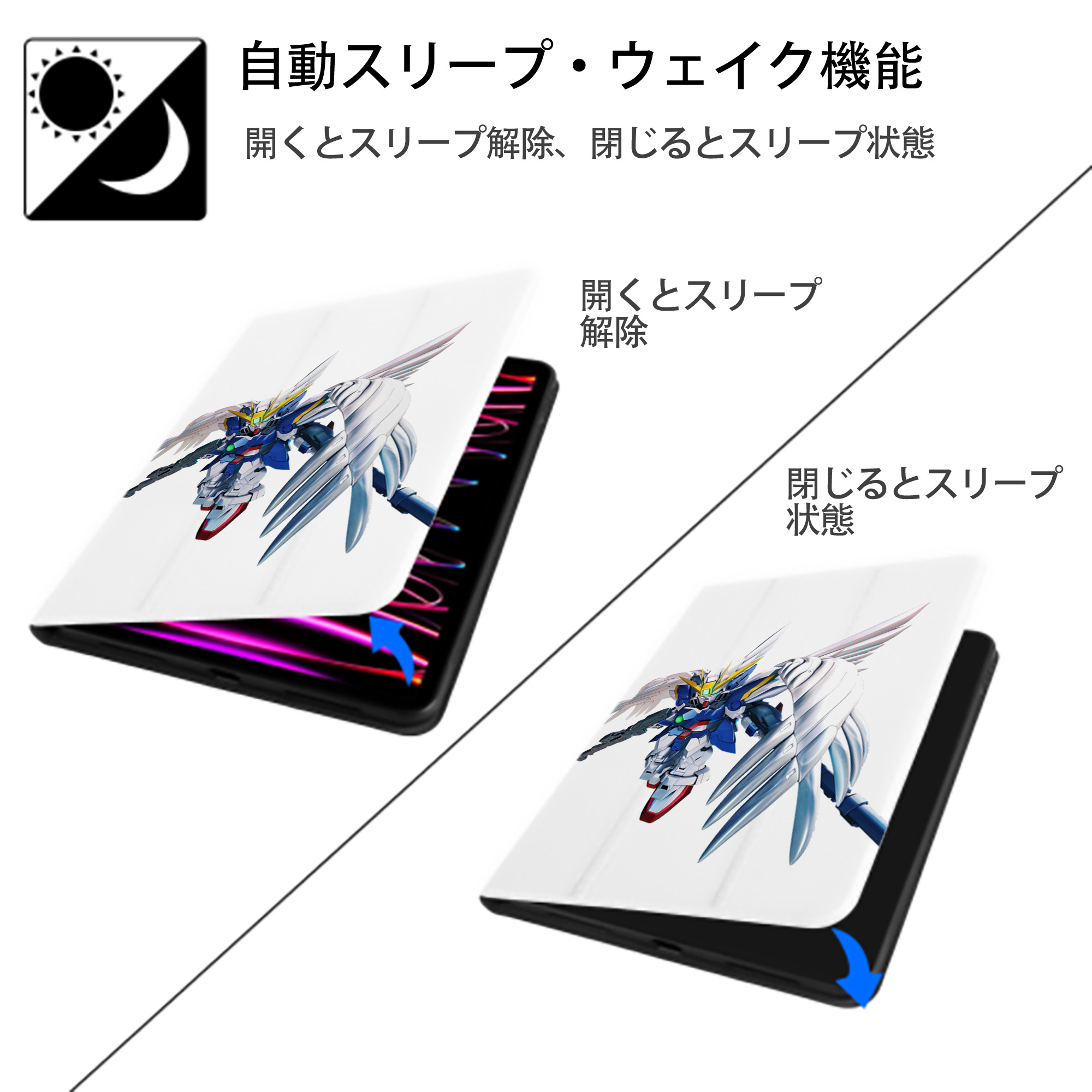 機動戦士ガンダム Mobile Suit Gundam IPad ケース ペン収納付き 三つ折りスタンド PUレザー×シリコン 対応機種9.5/10.5/10.9インチ