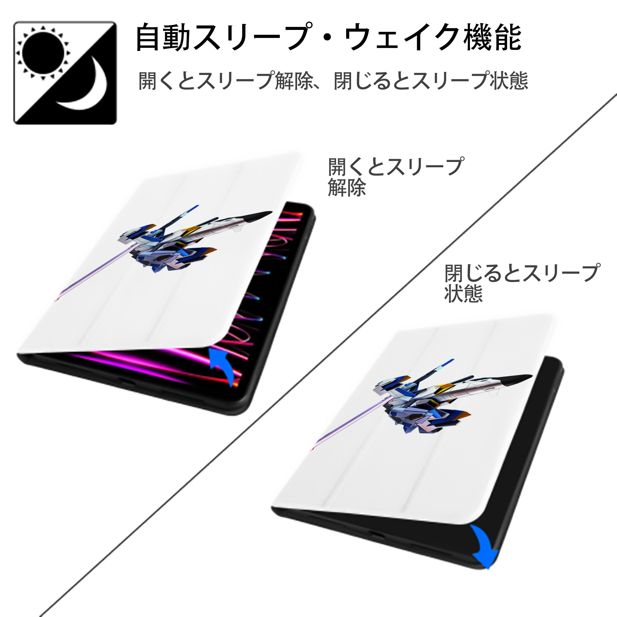 機動戦士ガンダム Mobile Suit Gundam IPad ケース ペン収納付き 三つ折りスタンド PUレザー×シリコン 対応機種9.5/10.5/10.9インチ