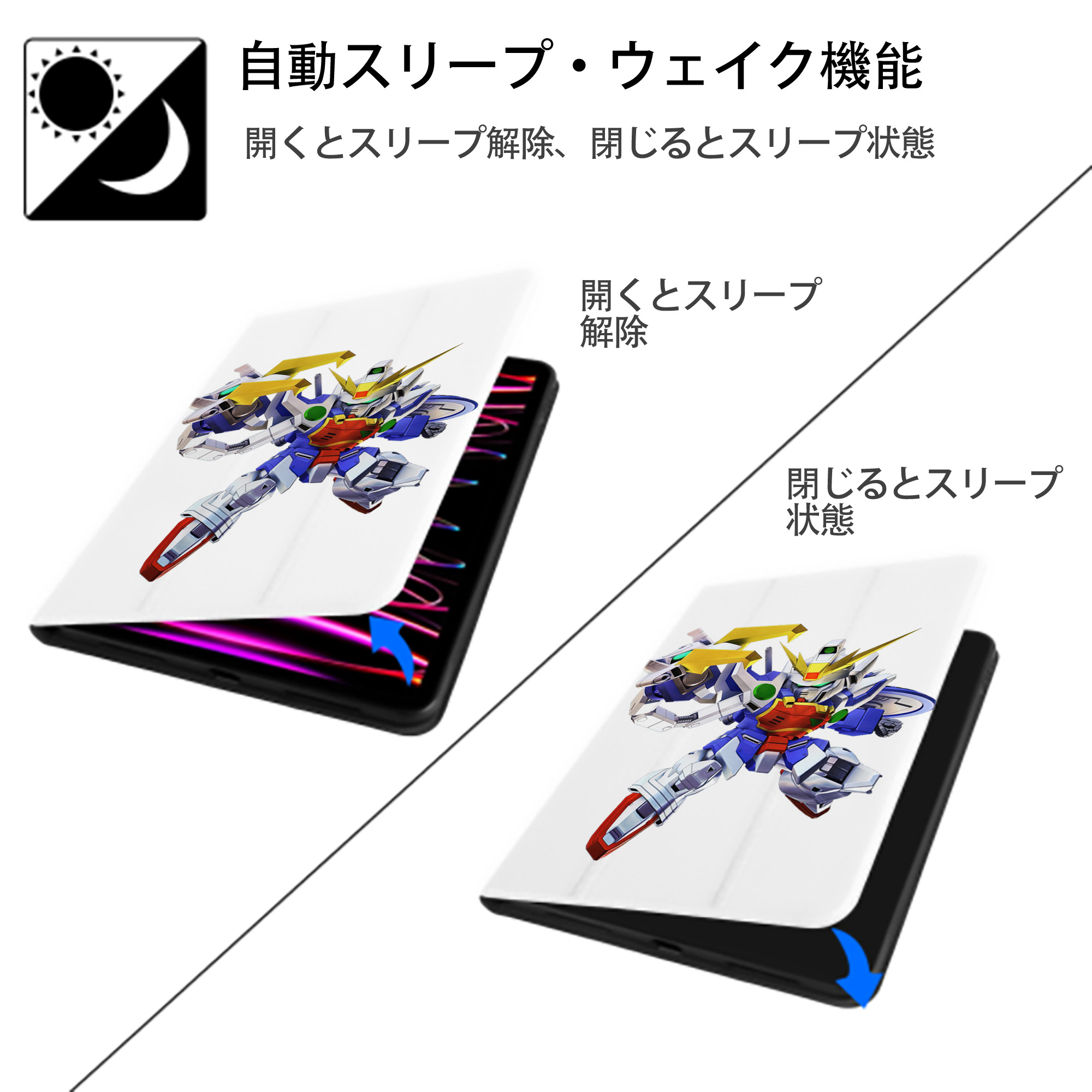 機動戦士ガンダム Mobile Suit Gundam IPad ケース ペン収納付き 三つ折りスタンド PUレザー×シリコン 対応機種9.5/10.5/10.9インチ